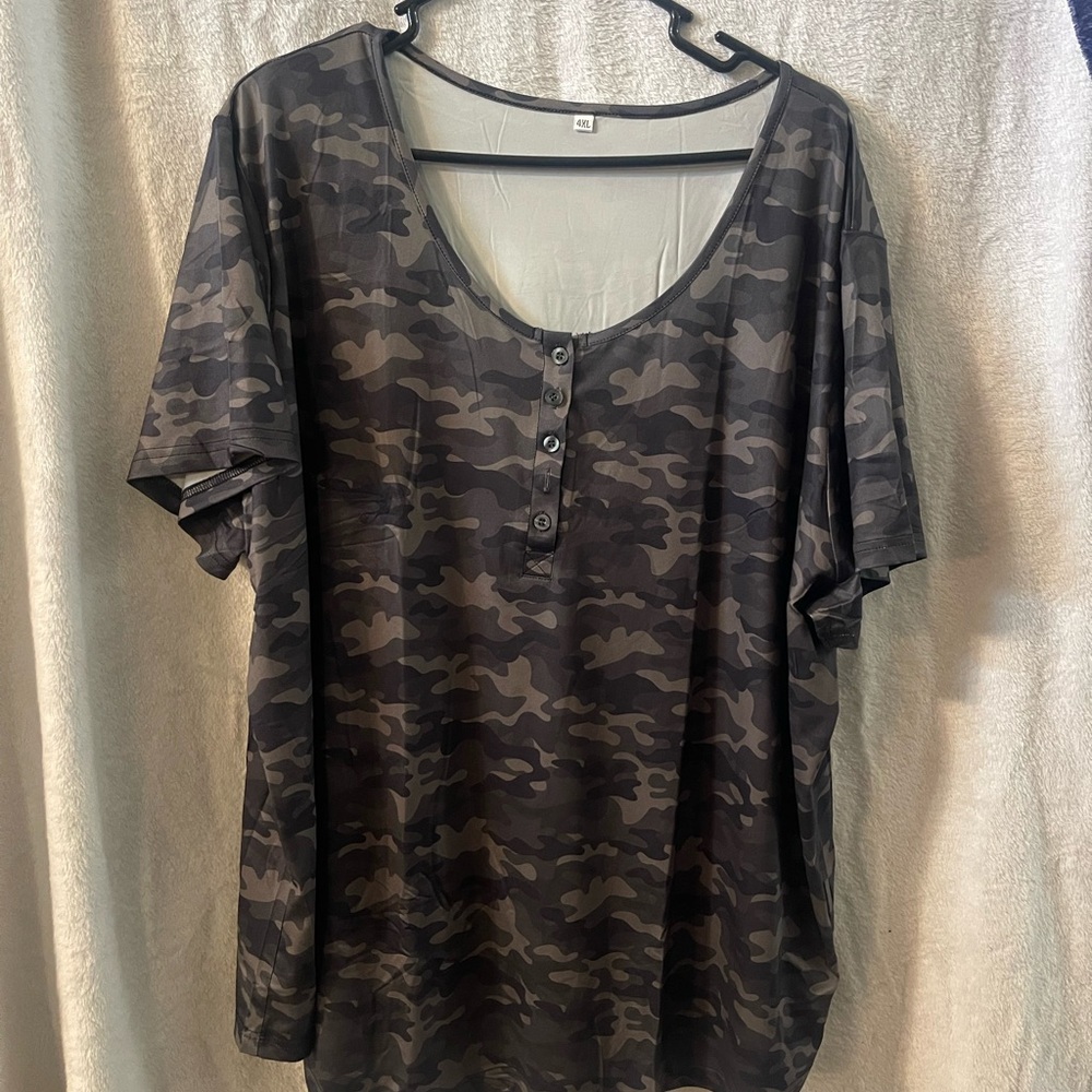 New Camouflage Button-Front Women's Top- Amazon Brand 4x Dri Fit silky material